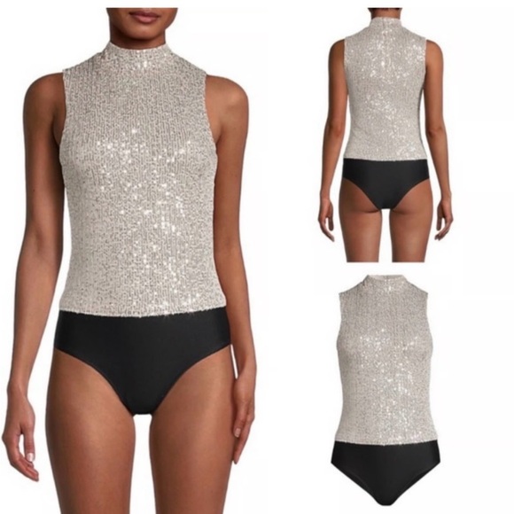 7 For All Mankind Sparkling Cream and Black Bodysuit - Picture 3 of 4